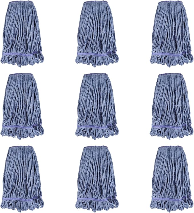 Commercial Heavy Duty Mop Heads Replacement for Rubbermaid: 9 Packs Industrial Wet Mop Head for Floor Cleaning - Commercial Products Looped End String Head Refills