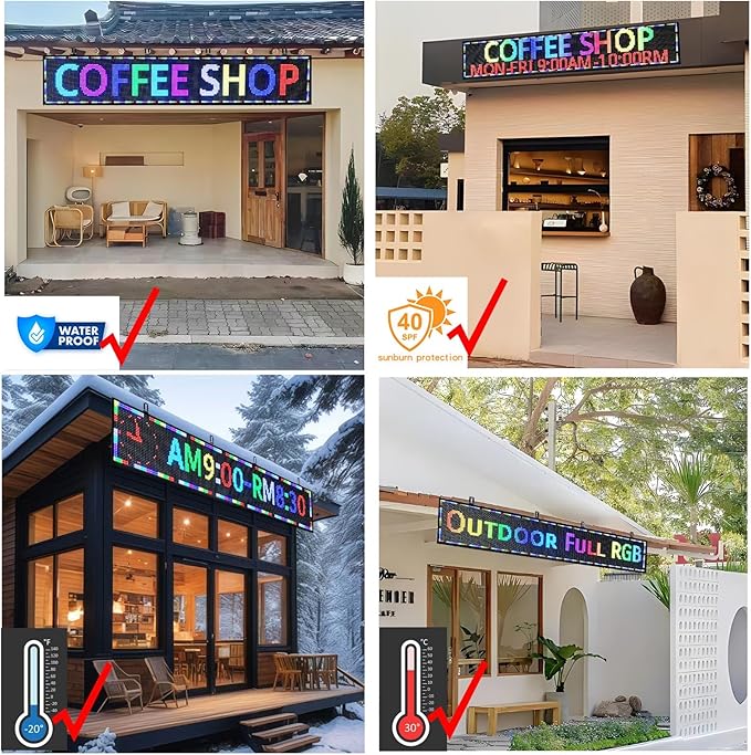 P10 Scrolling Programmable Led Sign For Business Custom Banner Advertising Outdoor Open Digital Led Display Screen Message Board Wifi Control High Brightness Neon Sign 77"X14"