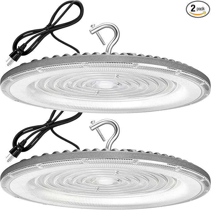 2 Pack 600W UFO Led High Bay Light,120VAC,5000K Daylight Commercial Bay Lighting,IP66 Waterproof,85050LM,2550W MH/HPS with Plug Area Lighting for Warehouse/Shop/Workshop/Barn/Gym/Factory