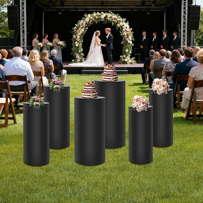 Eapmic Pedestal Stands for Party, Cake Pedestal Stand, Dessert Table Display Plinth Pillars, Sculpture Display Column Decoration Cube for Wedding Birthday (Black, Cylinder-6Pcs(27.56"+26"+23.62"))