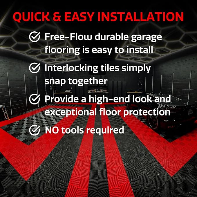 Big Floors RaceDeck Free-Flow Open Rib Self-Draining Design, Durable Copolymer Plastic Interlocking Modular Garage Flooring Tile (Graphite, 12 Pack of 12 x 12" Tiles)