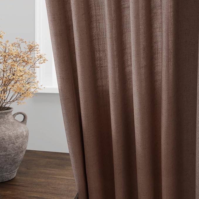 Mocha Mousse Semi Sheer Linen Blend Curtains 108 Inches Long 2 Panels Set Back Tab Loop Pocket Light Filtering Boho Large Window Decor for High Ceiling Living Room 52x108