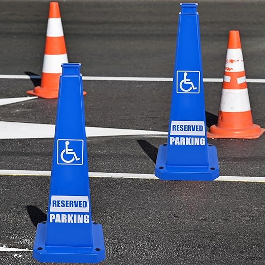 OrangeStar 3-Pack 28" Reserved Parking Cones, Large 4-Sided Message Safety Traffic Cones with Heavy Rubber Base for Indoor Outdoor Use, Parking Lot Control, Driveway Barriers, Blue