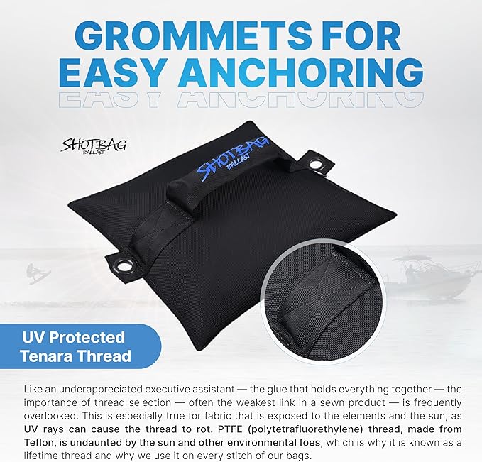 Bag for Wake Surfing, or Wakeboarding, Boat Weight Bags for Boosting Wake, Prefilled With Fine Recycled Steel Shot, Easy to Handle – 5 Year Warranty (Sizes 25lb or 50) (Grommet, 25 LB)