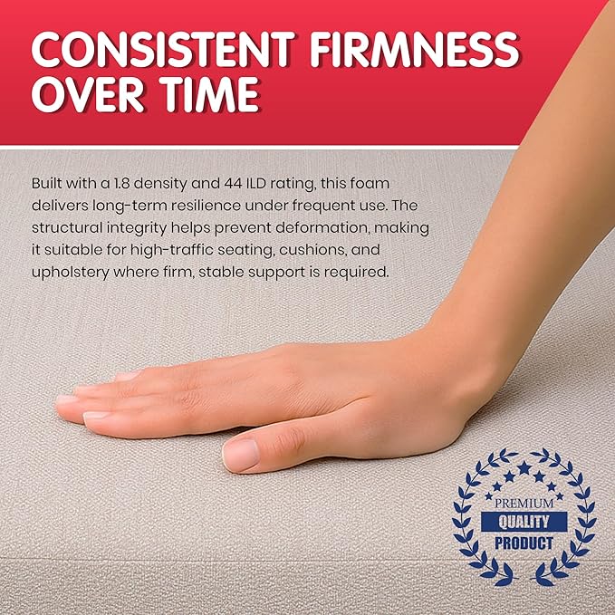 FOAMYFOAM 2Pack High Density 1 inch Thick, 24 inch Wide, 72 inch Long Upholstery Foam, Cushion Replacement