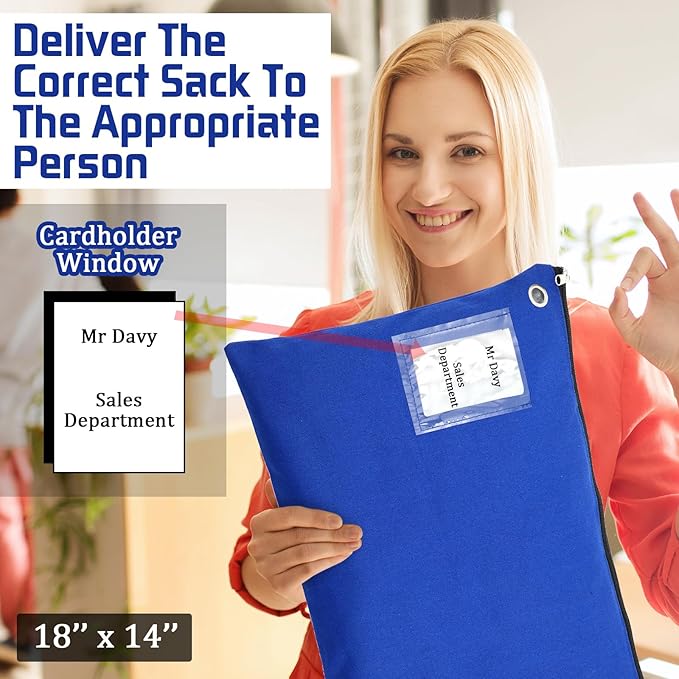 4 Pcs Interoffice Mailer Canvas Transit Sack Zipper Bag 18" x 14" Large Zipper Pouch with Grommet Interoffice Mail Bag (Blue)