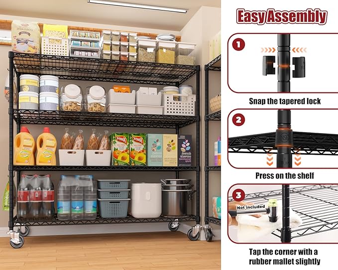 PrimeZone 6 Packs 55.5" W x 24" D x 80" H Heavy Duty Wire Storage Shelves with Wheels, 4 Tier Adjustable NSF Certified Garage Shelving Unit, Rolling Metal Organizer Shelf Rack for Warehouse, Pantry