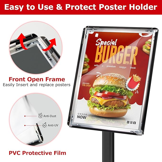 Heavy Duty Sign Holder Stand 8.5x11 Inch - Pedestal Floor Standing Sign Holder with Weighted Base - Vertical & Horizontal Poster/Menu Stand for Indoor/Outdoor Business Store Advertising, Black