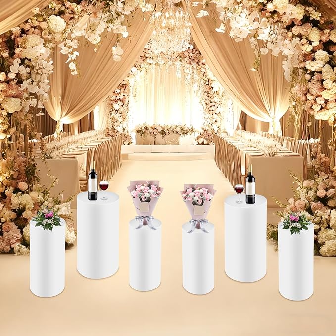 Eapmic Pedestal Stands for Party, Cake Pedestal Stand, Dessert Table Display Plinth Pillars, Sculpture Display Column Decoration Cube for Wedding Birthday (White, Cylinder-6Pcs(27.56"+26"+23.62"))