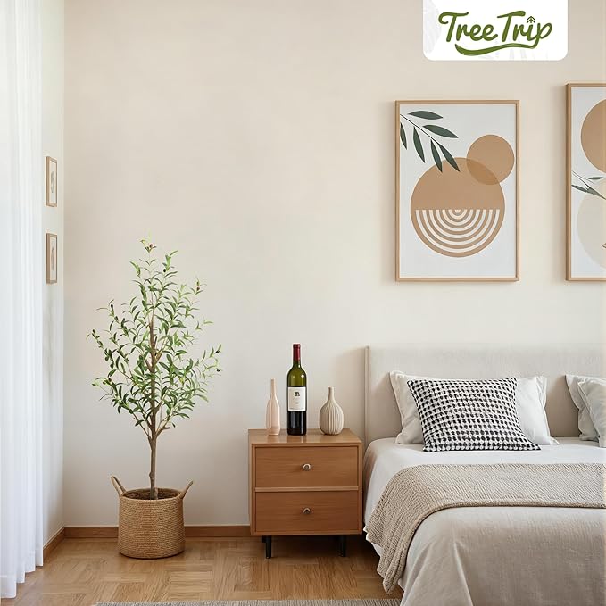 Artificial Olive Tree 4FT, Tall Faux Olive Trees for Indoor Outdoor, Realistic Potted Plant Natural Wood Trunk, Leaves and Fruits for Home Office Decor (1, 4FT)