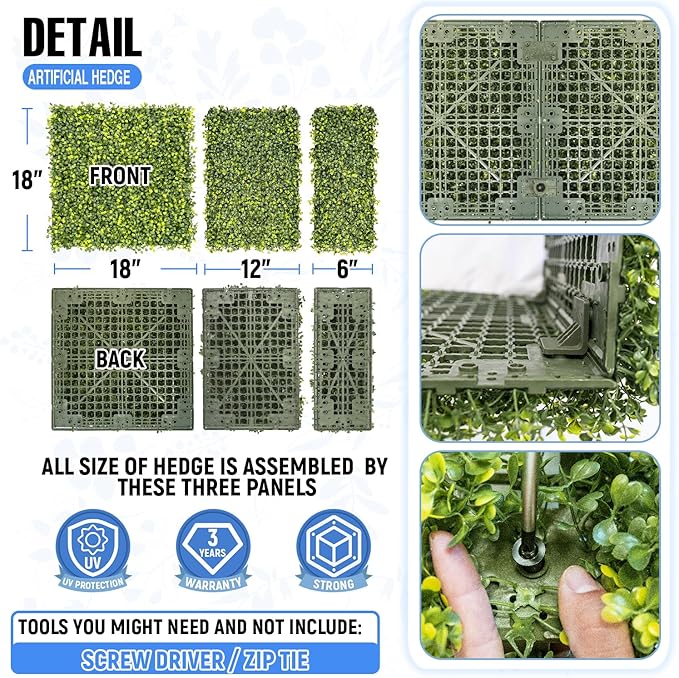 E&K 90" Wx36 Hx6 D Artificial Boxwood Hedge Wall, Artificial Outdoor Privacy Wall for Balcony Backyard Office, Indoor Divider Freestanding Greenery Backdrop
