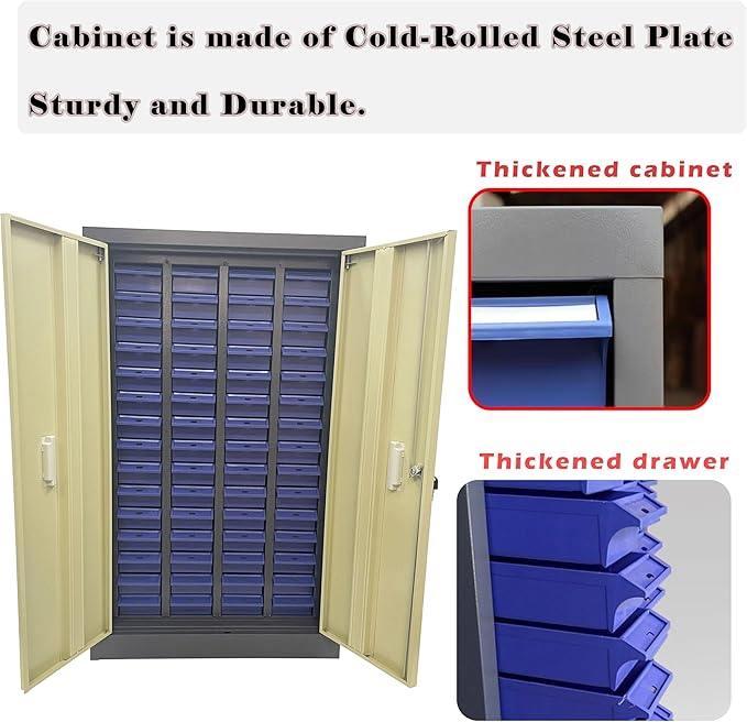 60 Drawer Parts Cabinet with Doors GarageOrganizer Steel ABS Materials for Parts Storage Drawer Size 7.8 * 3.9 * 1.9 Inch