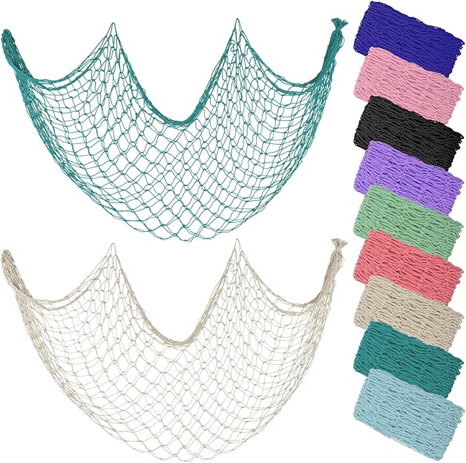 ZUEXT Beige & Aqua Decorative Fishing Net 80x40 Inch, 2PCS Large Picture Fish Net, Pirate Mermaid Net for Nautical Ocean Themed Under The Sea Party, Wall Hanging Fishnet for Photo Display