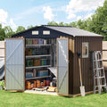 Breezz 8x6FT Outdoor Steel Storage Shed with Clear Window, Lockable Doors, Weather-Resistant Metal Tool Shed for Garden, Backyard, Patio, and Utility Storage.Brown