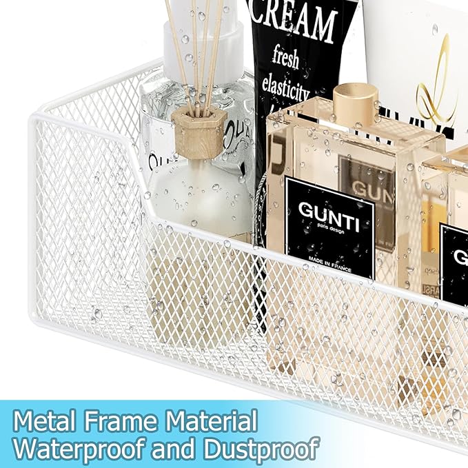 Over The Door Organizer, Metal Hanging Door Organizer with 6 Adjustable Baskets and 5 Hooks, Behind The Door Storage for Closet Pantry Cabinet Kitchen Bathroom Bedroom, White