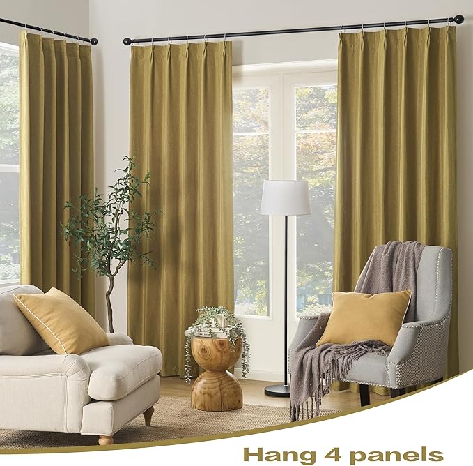 DUALIFE Mustard Yellow Pinch Pleated Blackout Curtains 84 Inches Long, Back Tab with Hooks, Linen Full Black Out Thermal Insulated Track Curtain for Bedroom Living Room,40 W x 84 L, 2 Panels