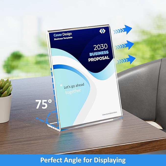 6 Pack Acrylic Sign Holder 8.5 x 11, Clear Desktop Menu Display Stand Slant Back Sign Holder, Plastic Flyer Stand for Displaying Posters Picture Flyers Menu(L Shape 8.5 x 11)