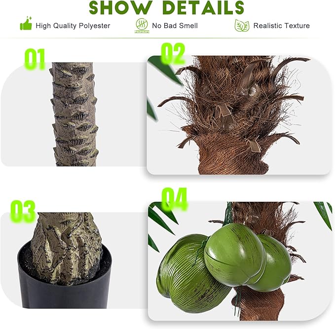 8FT Big Faux Tropical Phoenix Trees Large Artificial Palm Tree Indoor Outdoor Realistic Floor Plants Tall Fake Plant for Home Living Room Office Decor Porch Outside Patio arboles para decoracion