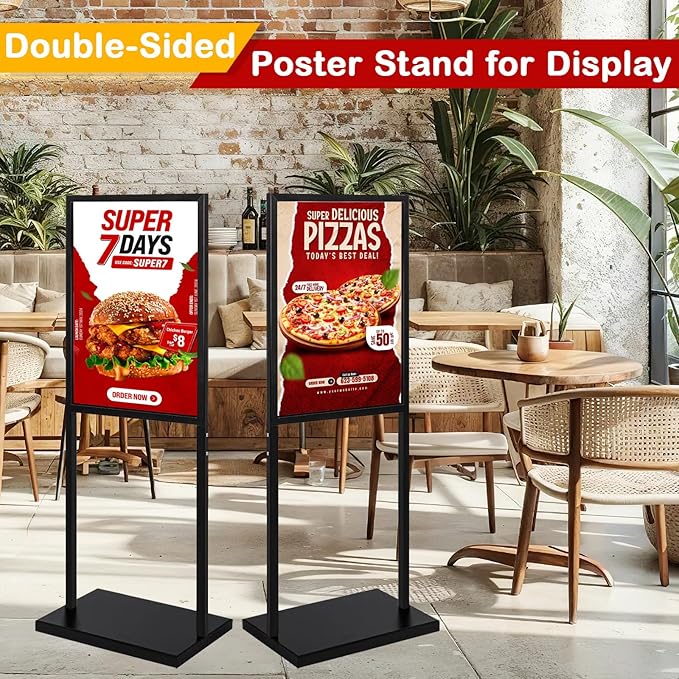 Sign Stand Heavy Duty - 19.6 x 27.5 Inch Double Sided Poster Stand for Display Board Foam, Black Pedestal Floor Standing Sign Holder for Event Store Restaurant Exhibition Business Party