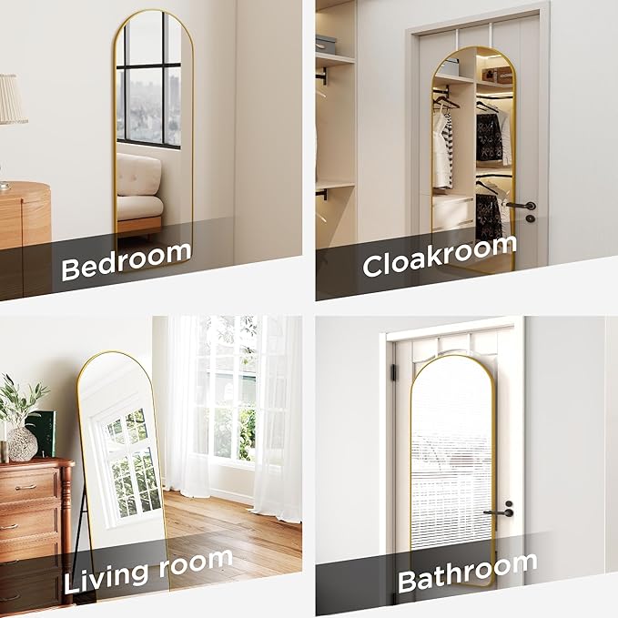 57x20 Door Hanging Full Length Mirror, Floor (Height 5.7ft just Body in1.3ft) Wall Mounted Metal Frame Arch Dressing Mirrors for Bedroom Bathroom Living Room 57 inch Gold