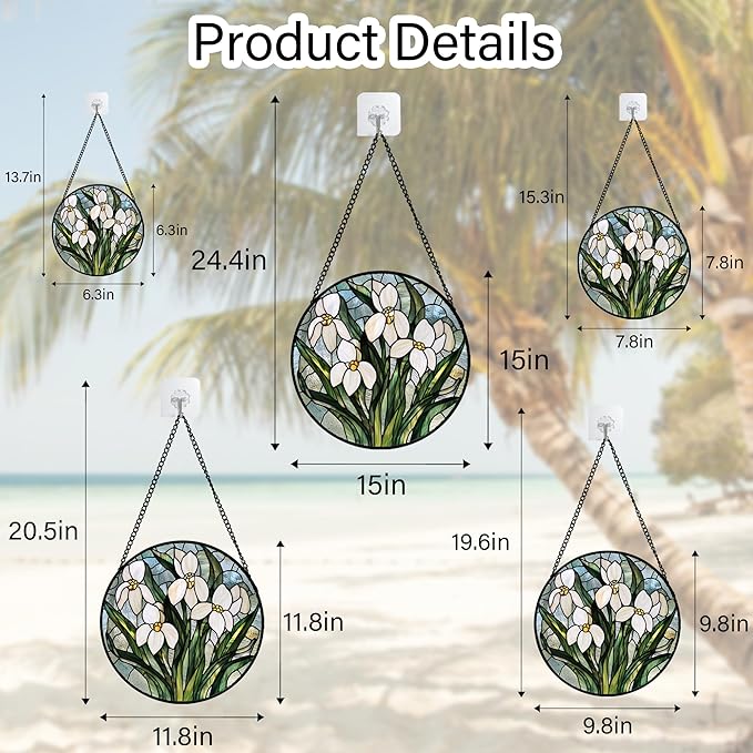 Stained Glass Window Hanging - White Green Snowdrops Flowers Suncatcher for Doors Garden Patio Sun Catchers Decor Christmas Mother's Day Birthday Gifts for Women Men Mom Nana Friend 15 in