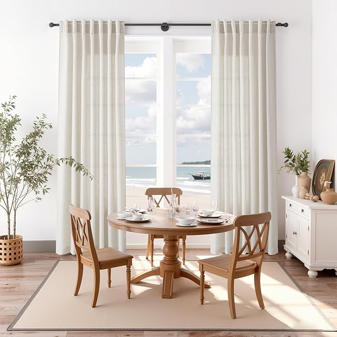 Nanspring Pearl White 63 Inch Curtains for Living Room Linen Blend Luxury Light Filtering Semi Sheer Curtain Back Tab Coastal Decor Neutral Elegant Gray Drapes for Bedroom Office 52x63, 2 Panels