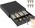 Volcora 13" Manual Push Open Cash Register Drawer for Point of Sale (POS) System, Black Heavy Duty Till with 4 Bills and 5 Coin Slots, Key Lock with Removable Coin Tray and Double Media Slots