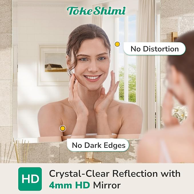 TokeShimi 48x24 Beveled Frameless Bathroom Mirror Decorative, Bathroom Vanity Mirrored with 1" Beveled Edge, Shatterproof Modern Frameless Mirror Rectangle for Living Room, Entryway, Restroom