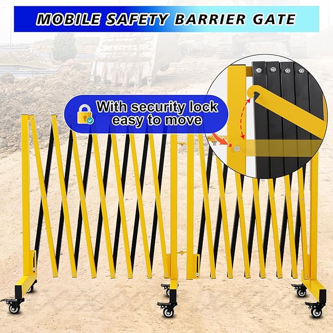 2 Set 16.8FT Industrial Metal Expandable Barricade，Retractable Traffic Fence with Casters, Folding Security Gate, Portable Barricade Gate for Construction Area, Traffic Control, Driveway and Garden