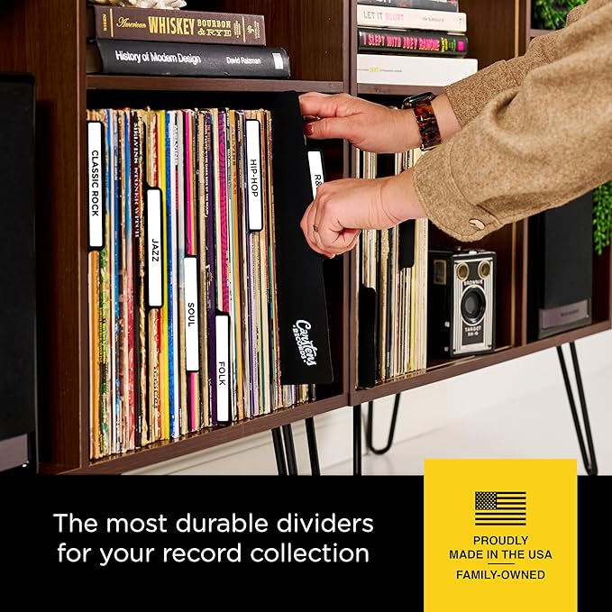 Carstens Records Heavy Duty Vinyl Album Dividers | 12" LP Organizers with Tabs | Pack of 32 Black | Made in The USA | Personalizable