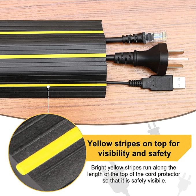 AGPTEK Heavy Duty Floor Cable Cover Cable Protector, 10 Ft Floor Cord Protector 3 Channels Floor Cord Cover (Mid Channel 0.93") Contains Cords, Cables and Wires, Good for Office, Home, or Outdoor
