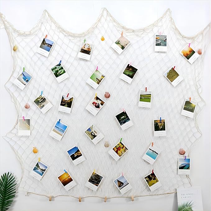 ZUEXT Beige Decorative Fishing Net 80x40 Inch, Large Picture Fish Net, Wall Photo Hanging Fishnet for Nautical Mermaid Pirate Ocean Themed Hawaii Beach Under the Sea Party Decorations