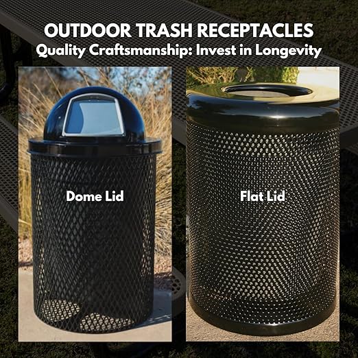 COATEDOUTDOORFURNITURE RDT-P-DBL Heavy Duty Round Trash Receptacle with Dome Top, Liner Included, 32 Gallon, Dark Blue, Made in America