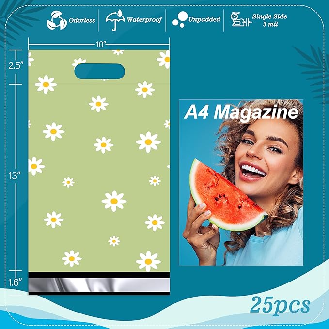 JinRuiKJ Poly Mailers with Handle 10x13 Inch 25 Pcs, Easy to Carry Packaging Bags for Small Business, Thank You Shipping Bags with Self Adhesive Strip, Tearproof and Waterproof - Chrysanthemum