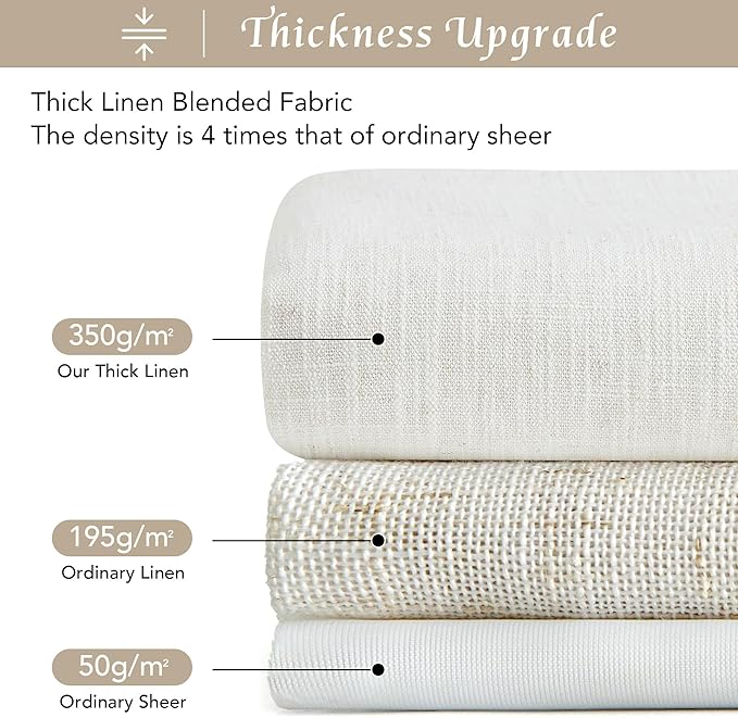 NICETOWN Thick Linen Curtains 96 Inches Long for Living Room 2 Panels Set, Back Tab/Rod Pocket with Pleat Tape Privacy Added Window Treatments for Farmhouse/Bedroom, Vanilla, W55 x L96
