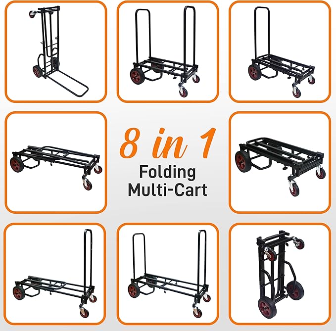 Pyle Adjustable Professional Equipment Multi-Cart - Compact 8-in-1 Folding Multi-Cart, Foldable and Lightweight, Hand Truck/Dolly/Platform Cart, Extends Up to 27.52'' to 44.25'' - Pyle PKEQ48
