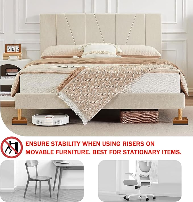 Furniture Risers 1.5 inch, Rectangle Adjustable Risers Blocks for Bed Sofa Table and Couch Lifting，Heavy Duty Support Up to 1,300 Lbs (4 Pack-Brown)
