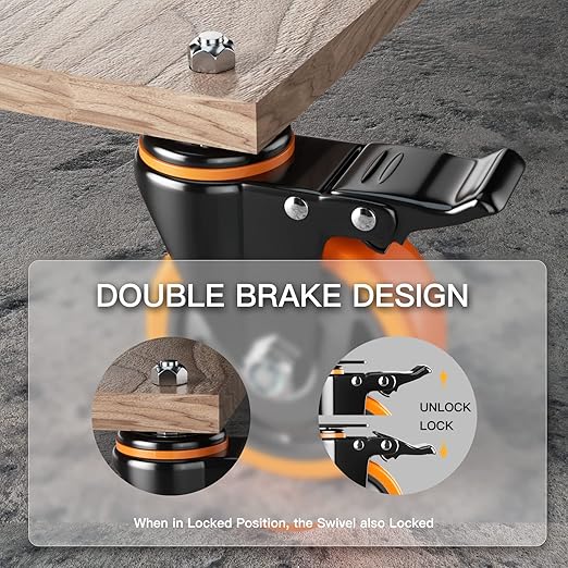 Stem Caster Wheels 3 Inch Heavy Duty Threaded Stem Casters UNC 3/8"-16 x 1 Swivel Casters Set of 4 with Safety Dual Locking Wheel for Furniture and Cart