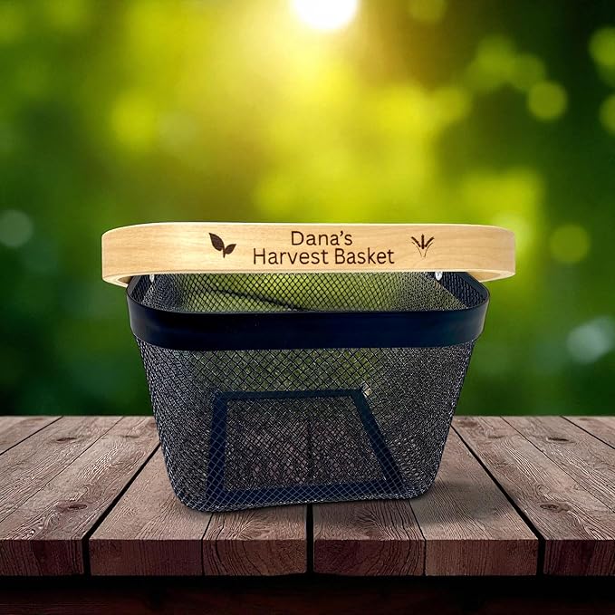 Personalized Mesh Harvest Basket with Custom Engraved Handle, Gift For Gardeners, Vegitable Harvesting Basket, Gardening Tools 9x7x7in