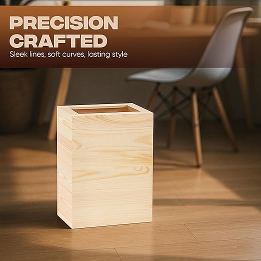 2.3 Gallons Rectangular Wooden Trash Can | Trash Can with Bin Liners | Decorative Waste Basket | Recycling Bin for Bathroom | Natural Wood Finish Basket for Kitchen | Paper Basket for Office