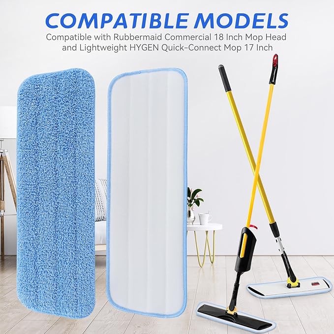 Replacement Microfiber Pad Fit for Rubbermaid Commercial 18 Inch and 17 Inch Mop - 10 Pack Wet & Dry Commercial Cleaning Reusable Refills Fit for Any Microfiber Flat Mop 18" 17" - Trapezium