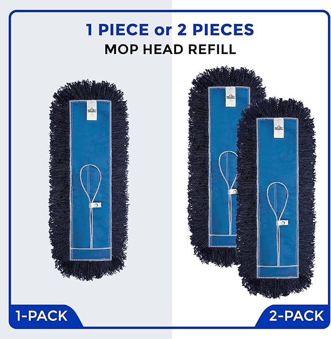 Nine Forty 2-Pack 18-Inch Premium Nylon Dust Mop Replacement Head - Heavy Duty Refill for Industrial, Commercial, and Residential Cleaning - Dry Floor Duster for Hardwood Surfaces - Blue (2-Pack)
