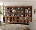 WAMPAT 4 PCS Modern 72" Tall Bookcases with Glass Doors and Adjustable Shelves, Library Book Shelf with Storage Cabinet and Open Book Shelfs, Wood Bookshelves for Home Office, Living Room, Brown