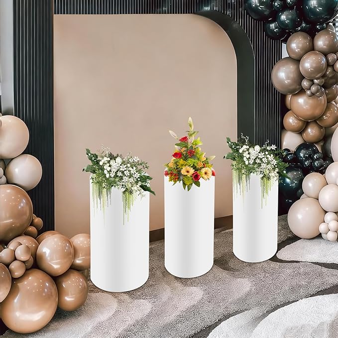Cake Pedestal Stands for Party 3PCS Dessert Table Display Plinth Pillars White Round Cylinder Pedestal Stands for Wedding Sculpture Display Column Decoration Cube (3PCS-Cylinder-White)