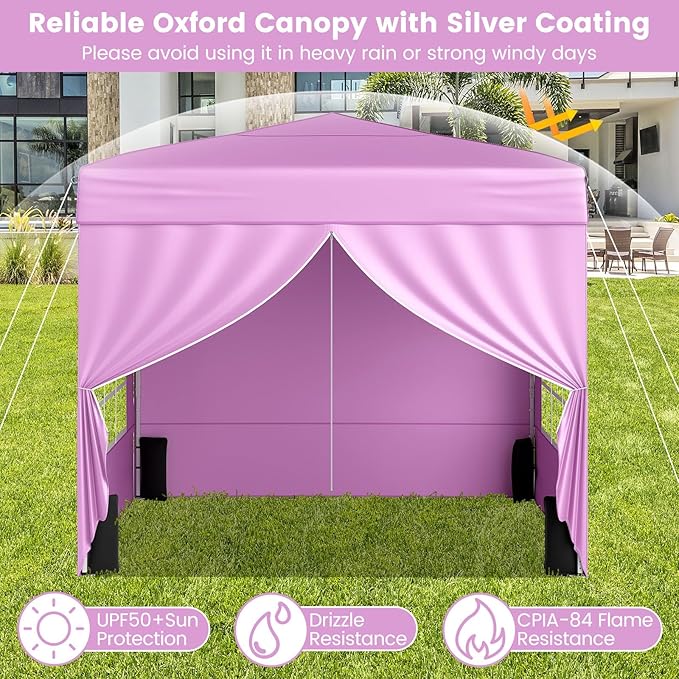 Tangkula 10x10 FT Pop Up Canopy, Outdoor Canopy Tent with 2 Removable Sidewalls & 2 Zippered Doors, Heavy-Duty Carbon Steel Frame, Wheeled Bag, 4 Sandbags, 8 Stakes, 4 Wind Ropes for Party Event