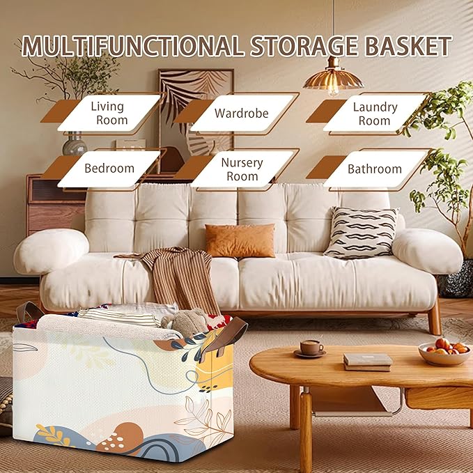 Boho Floral Collapsible Storage Bin - 17x11.5x10.5 Inch Foldable Organizer Basket for Home Decor, Bohemian Decor, Closet - Single Pack No Lid Space-Saving Design
