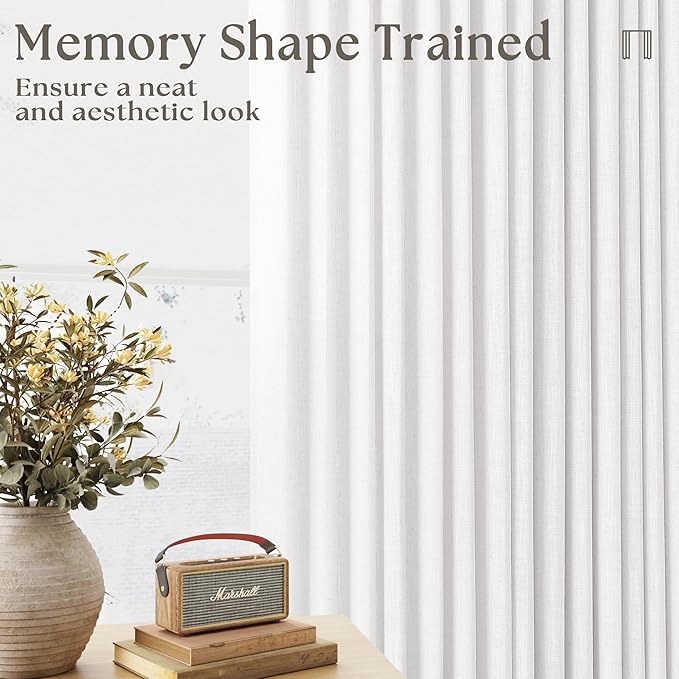 Pleated White Linen Cafe Curtains 30 Inch Length 2 Panels Privacy Light Filtering Semi Sheer Front Door Small Window Boho Farmhouse Pinch Pleated Short Curtains for Bathroom Kitchen Basement