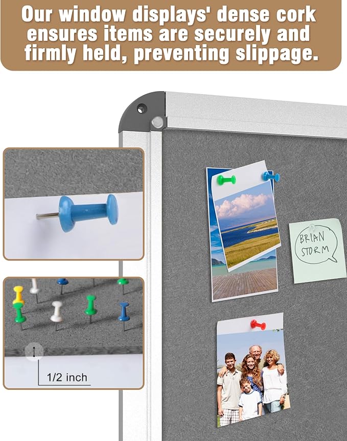 Mifuro 36"x24" Enclosed Bulletin Board, Lockable Weather-Resistant Aluminum Cork Noticeboard for School & Office, Silver Frame w/Grey Flet