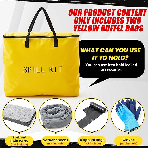 4 Pcs Spill Yellow Portable Bag kit Only, Universal Portable Emergency Yellow Duffle Spill Bag, 20 x 17 x 5 Inches, No Other Leak Handling Accessories are Included