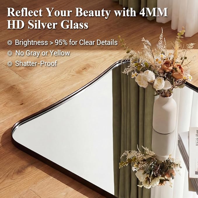 ANDY STAR Brushed Bronze Asymmetrical Mirror, 22"x30" Bathroom Mirror for Over Sink, Premium Stainless Steel Thin Frame, Antique Bronze Mirror for Wall, Butterfly-Inspired Designer Decor